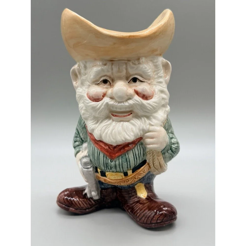 VTG 70s 80s Cowboy Gnome Candlestick Holder Set Anthropomorphic Western Decor